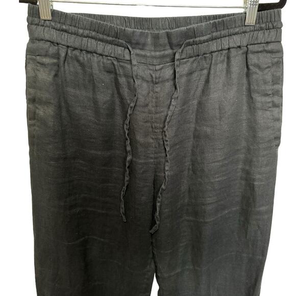 Cos Linen Pants Cuffed Drawstring Loose Fit Ankle In Washed Out Black Size 8 - Picture 4 of 9